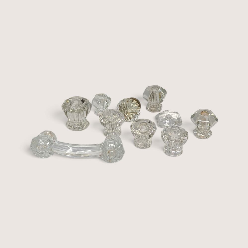 Lot of 10 Vintage Clear Glass Cabinet Knobs Hardware Pulls Assorted